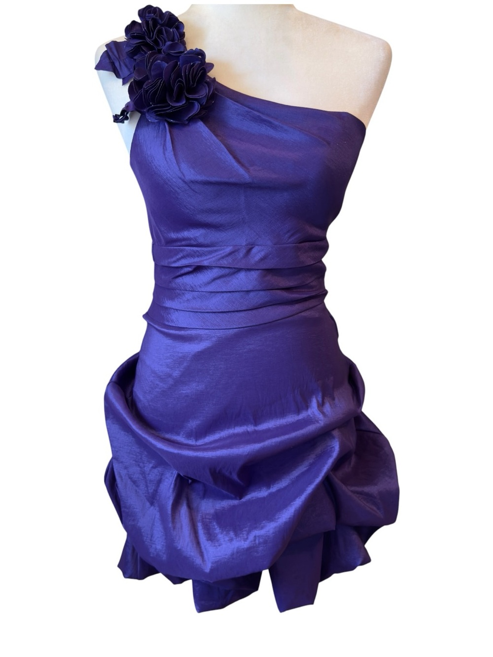 Vintage Deb Purple One Shoulder Cocktail Dress Floral Bubble Hem Size Small